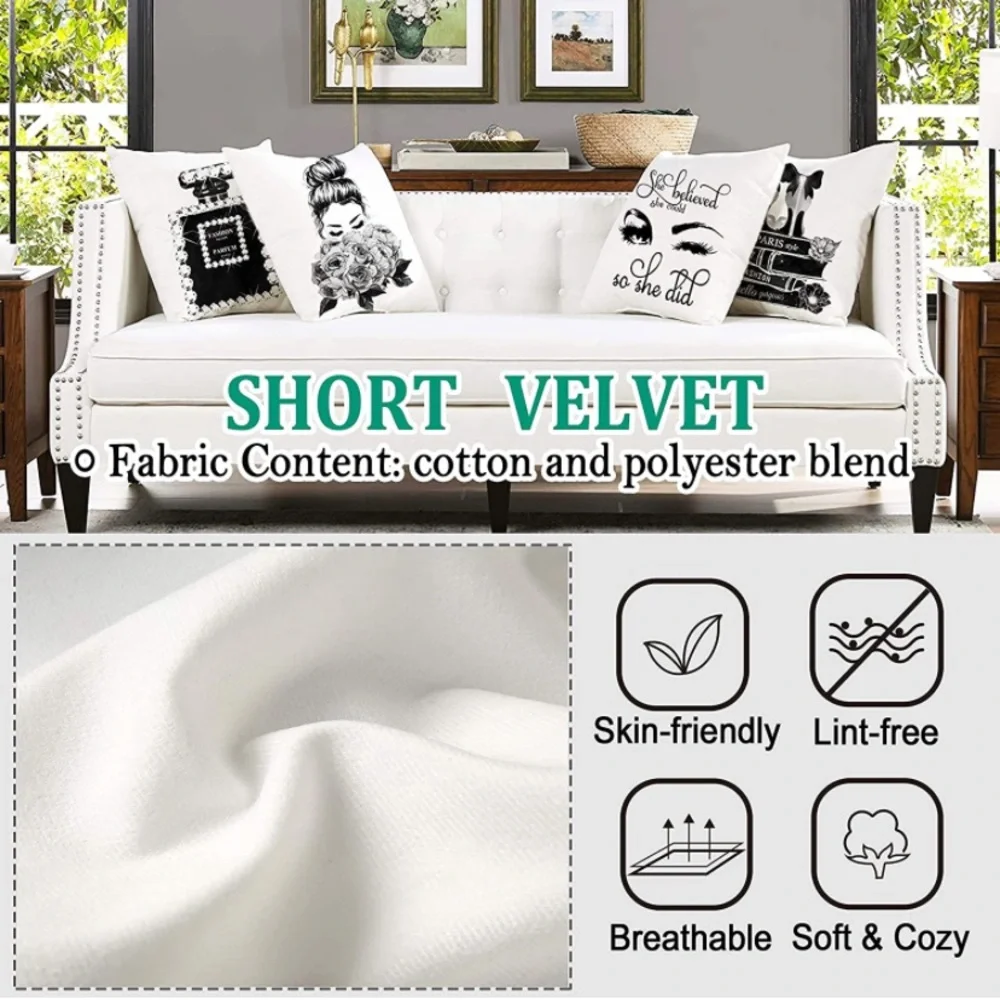 Set of 4 18x18 Decorative Pillow Covers Black White  Fashion Style
